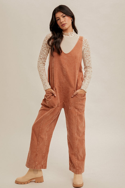 Rust Corduroy Overall Jumpsuit