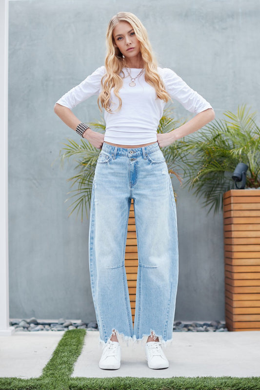 high-rise distressed slouchy horseshoe jeans