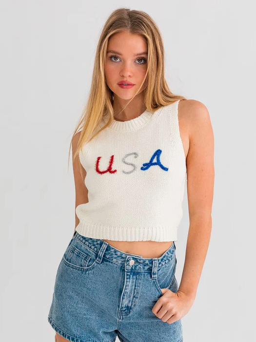 USA Knit Cropped Tank Top