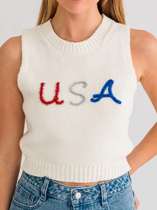 USA Knit Cropped Tank Top