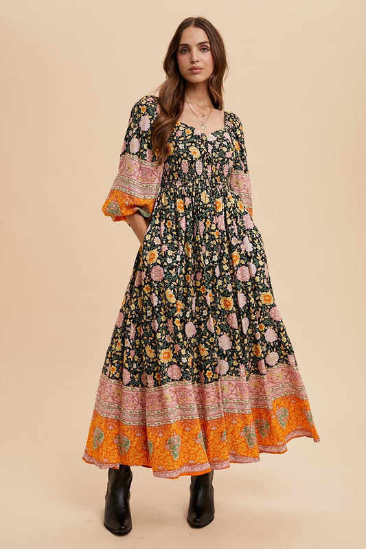 Border Print Maxi Dress